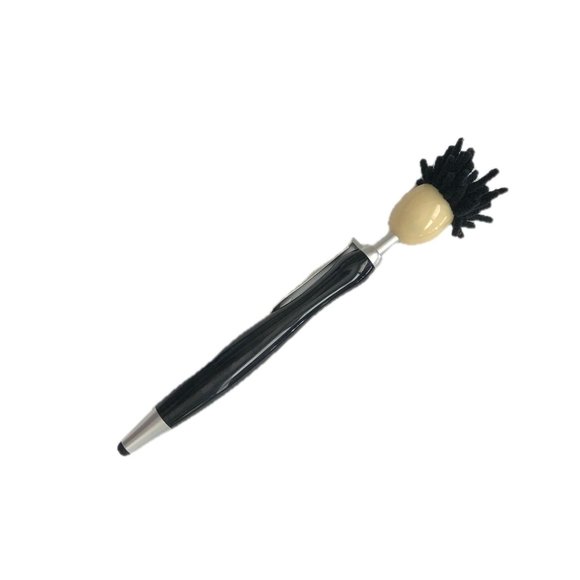 BOGO Mop Head Black Plastic Ballpoint Pen Stylus Screen Cleaner Smiling Face - Picture 3 of 5